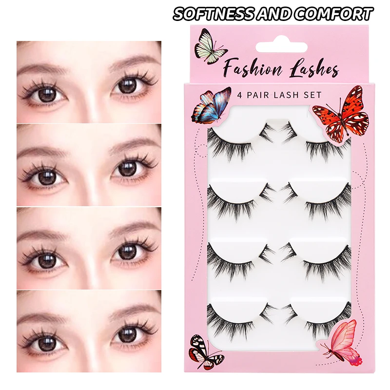 DINGSEN 4 pares de cílios de gato meia cílios naturais 3D cílios de olho de gato cílios postiços com extremidade alada cílios alongados cílios postiços