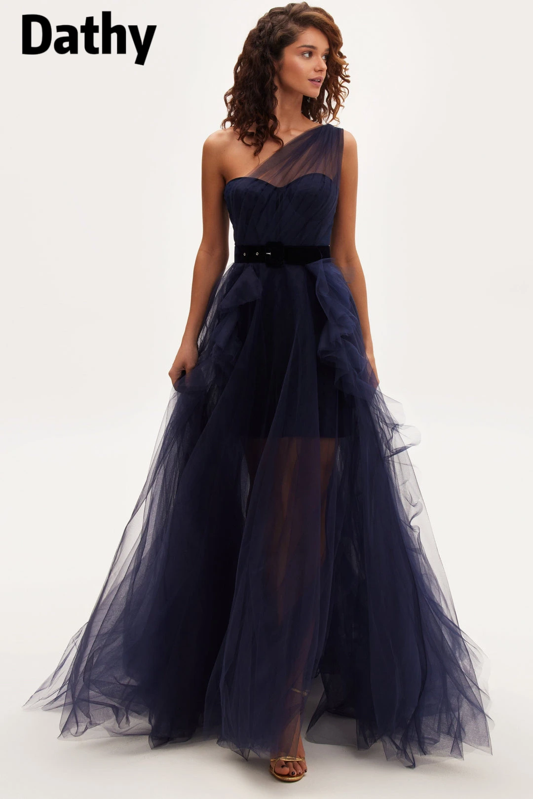 Dathy Royal Navy Tulle Gown With Detachable Sleeve Vestidos De Gala Mujer Serene Hill Dress فساتين السهرة