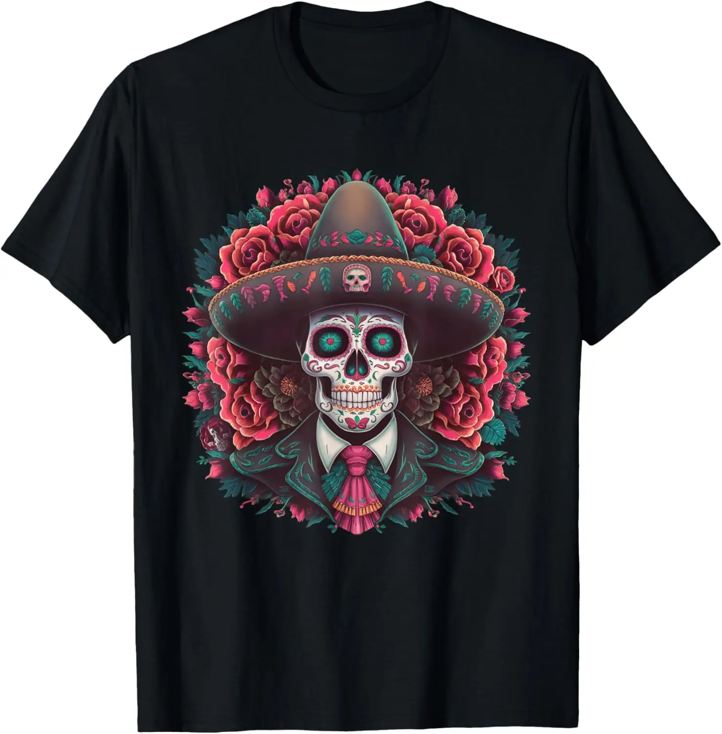 Sugar Skull Sombrero Day of Dead Halloween Dia De Muertos T-Shirt