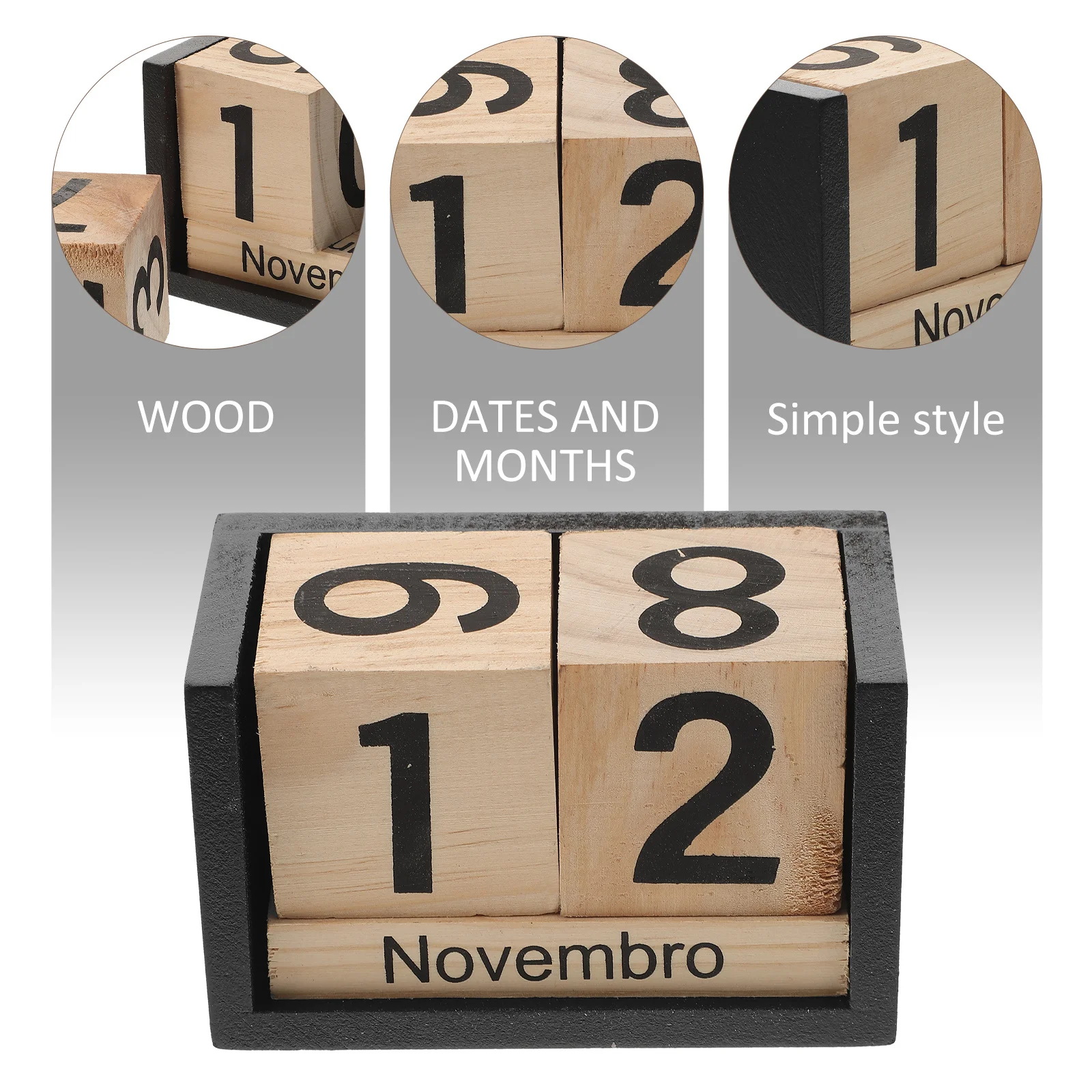 

Wooden Block Perpetual Desk Calendar Removable Date Display Tabletop Decor For Office Home School Coffee Shop Mini Time Planning