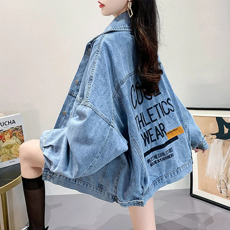 Denim Jacket Embroidered Female Ins Harajuku Style 2022 New Ladies Autumn Baseball Uniform Denim Clothes Korean Loose Fashion