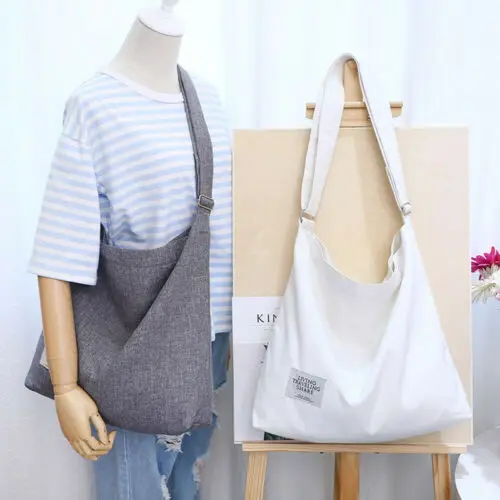 2023 Summer Trendy Women\'s Canvas Shopping Bag Solid Color Minimalist Style Large Capacity Reusable Handheld Shoulder Bag