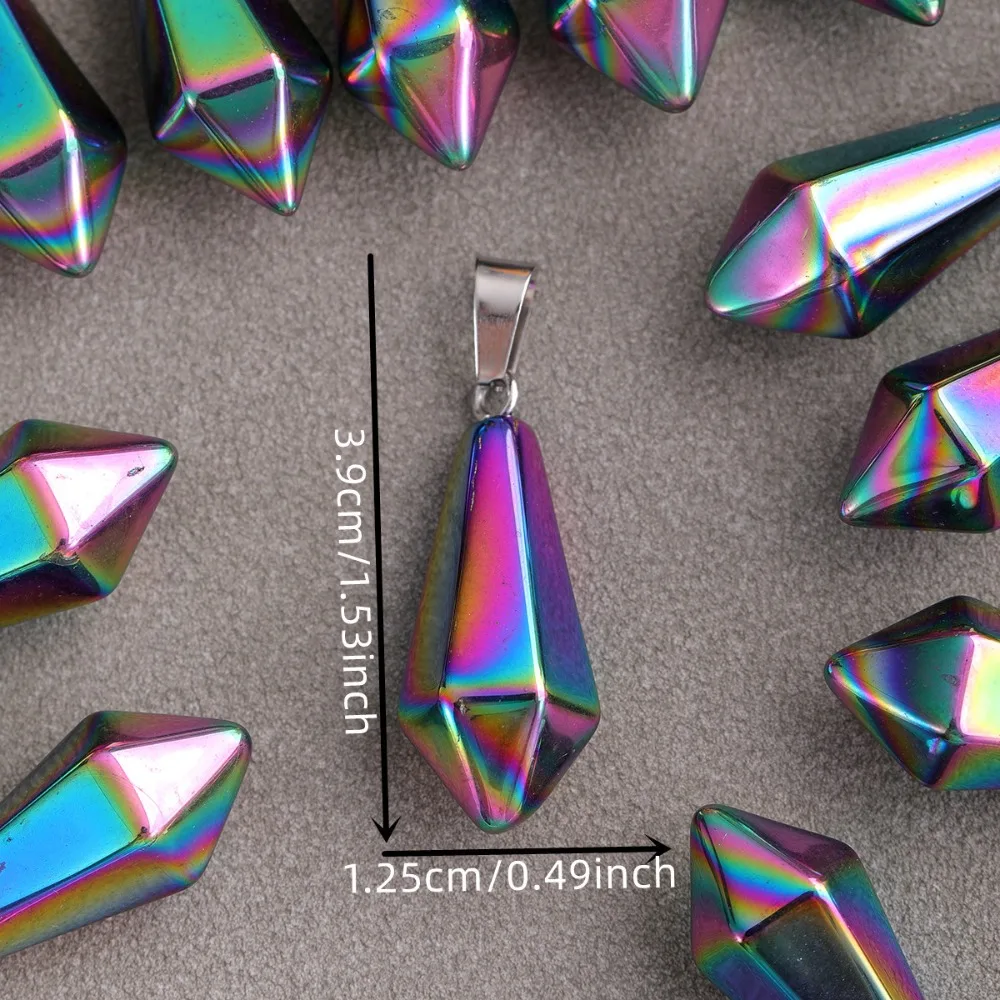 10pcs Rainbow Colourful Glass Hexagon Pointed Pendulum Jewelry for Jewelry Making