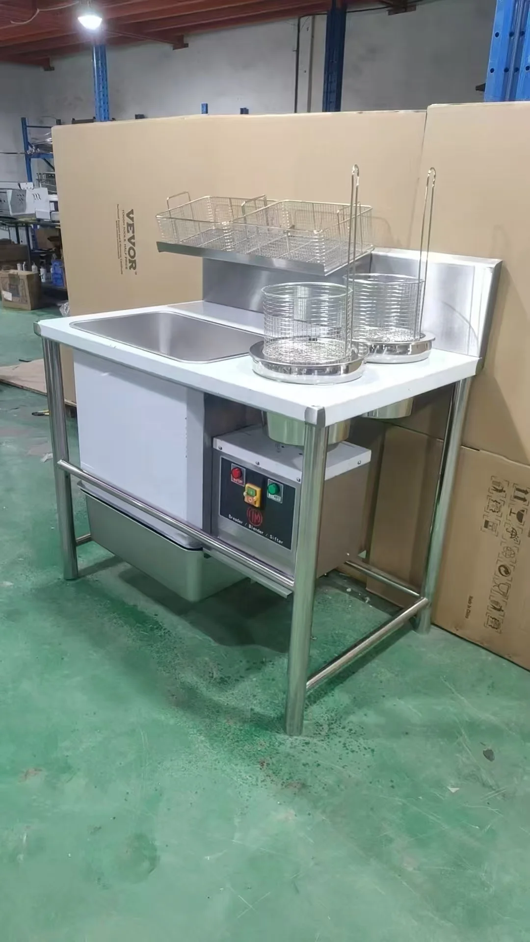 

High Volume Chicken Breading Table with Splash Guard & Flour Bin