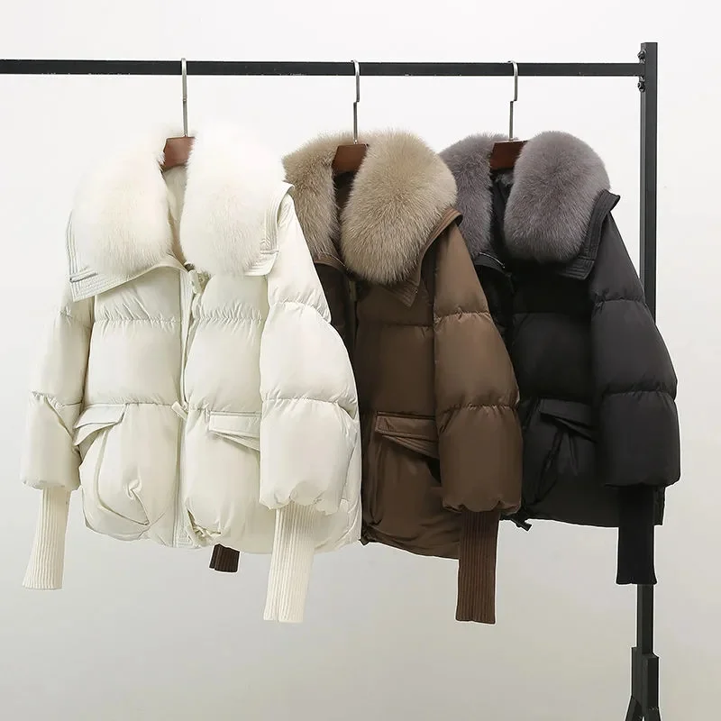 2026 Autumn Winter New Big Fur collar Cotton Jacket Women's Short Korean version Loose Thick Coats Female Warm Parka Overcoat