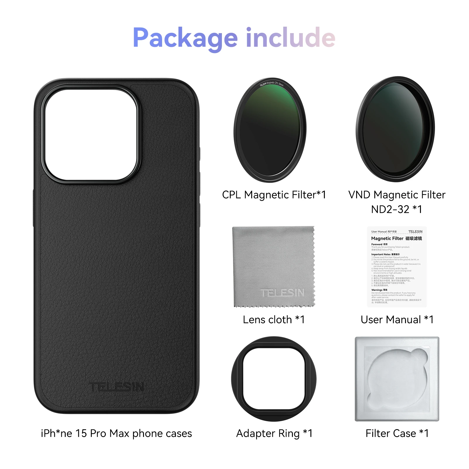 TELESIN Telefoon CPL VND Filter Voor iphone 15 pro 15 pro max met Telefoon Beschermhoes Lens Filter Voor iphone Accessoires