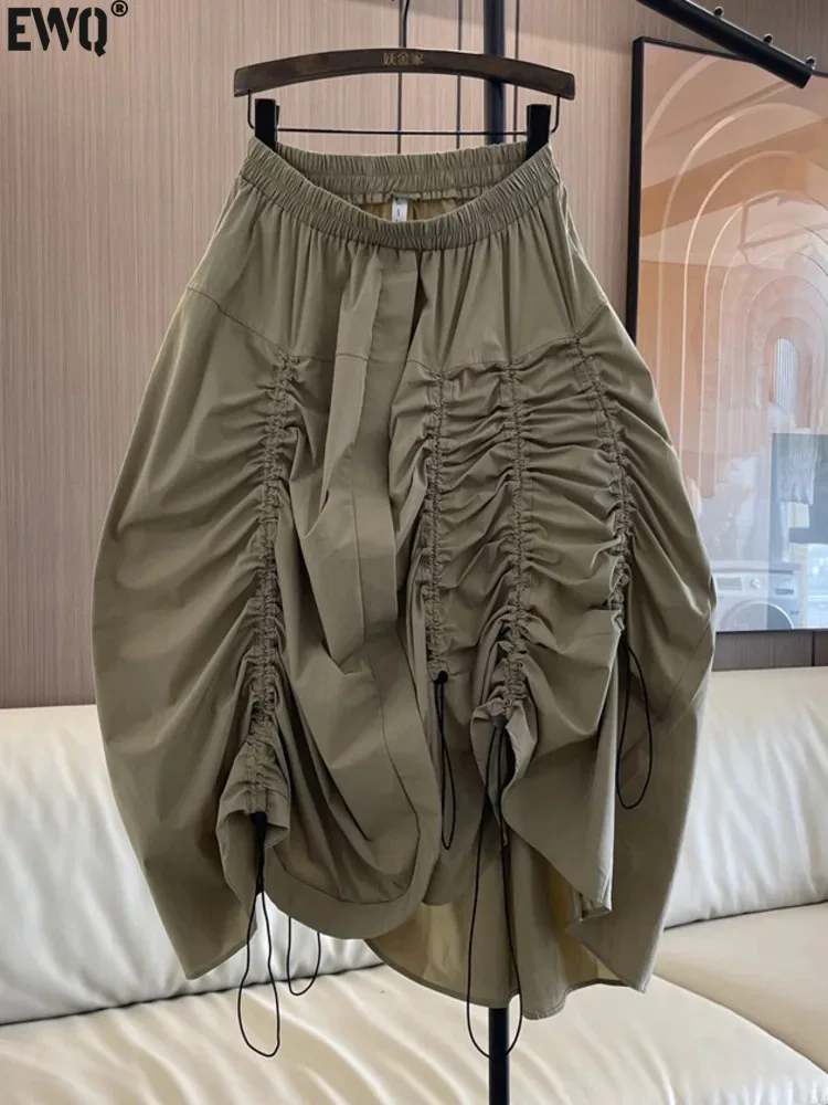 [EWQ] Elegant High Waist A-line Beautiful Ladies Clothing Trendy Women all-match Skirts 2024 summer new