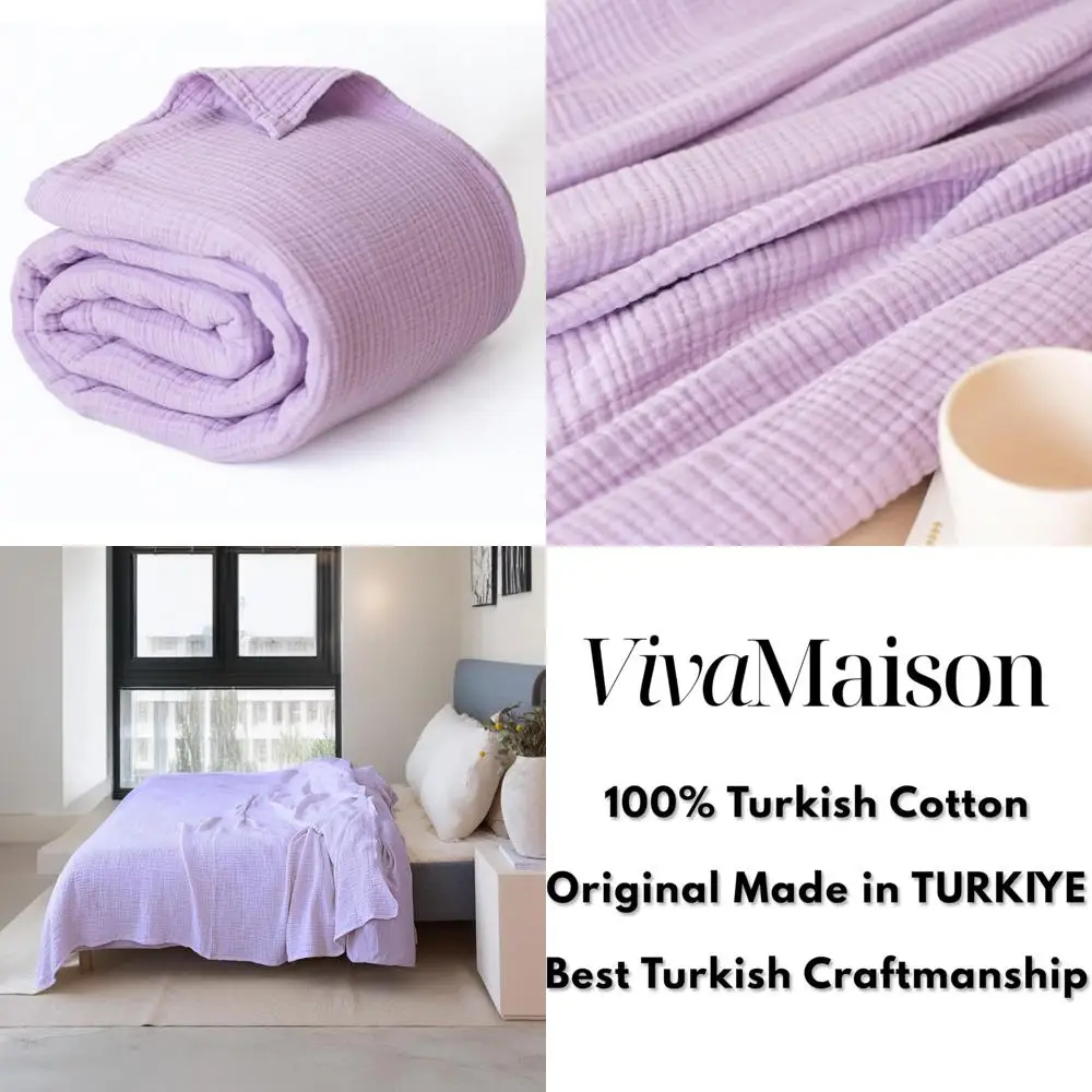 

Queen XL Size 95x102 Pure 100% Turkish Cotton Muslin Throw Blanket - Soft, Large, Purple Bed Blanket for Comfortable Sleep