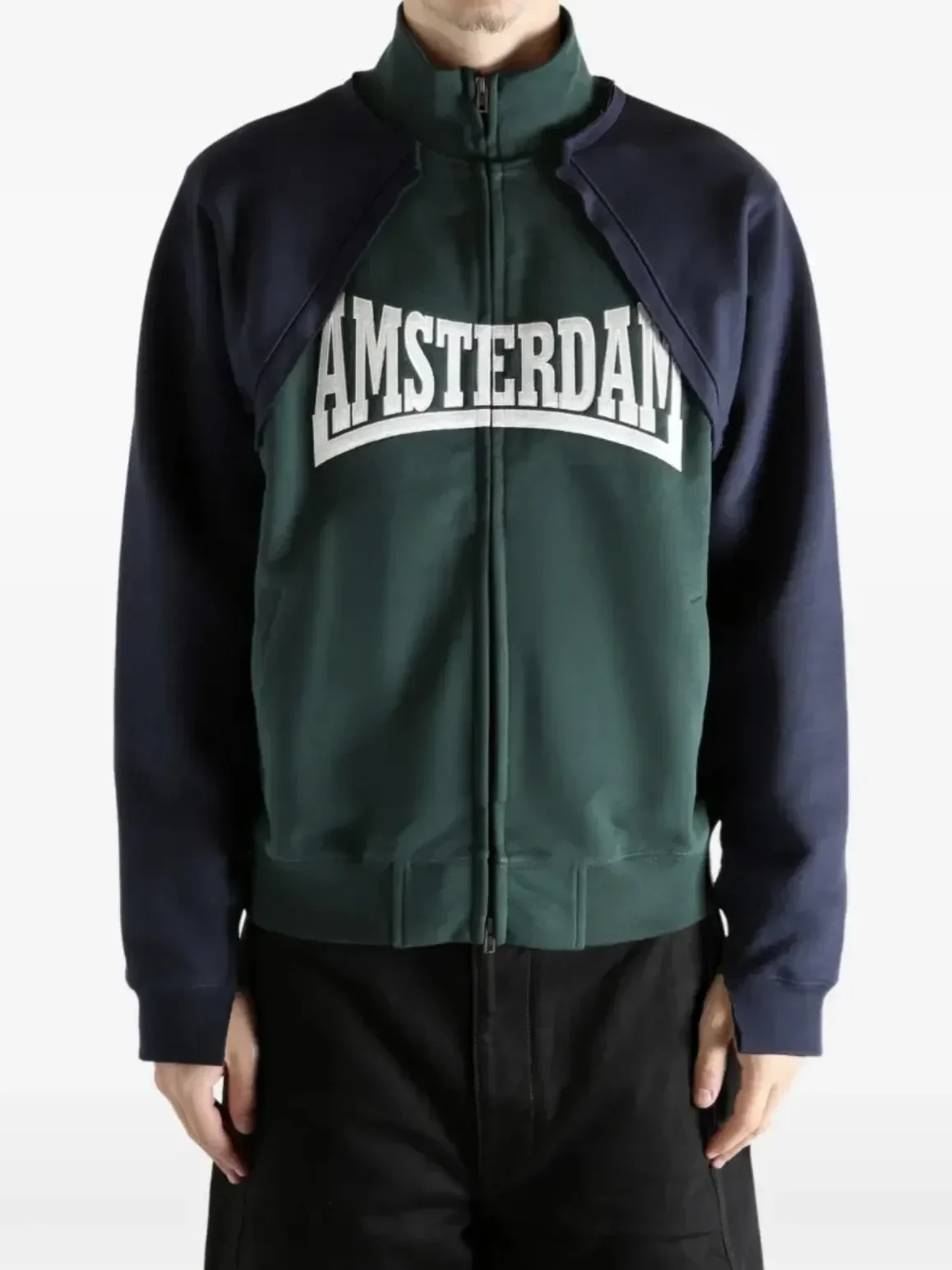 Exclusive VET high gram weight deconstruction splicing color matching letter embroidery zipper sweater