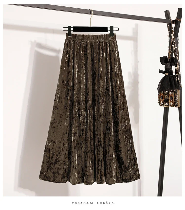 Burgunderroter Plissierter Samt-Midi-Rock für Damen, A-Linie, Herbst/Winter 2026, Vielseitig, Figurbetont, Mittellang, Lässig, Vielseitige Halbrocke – Detail 23