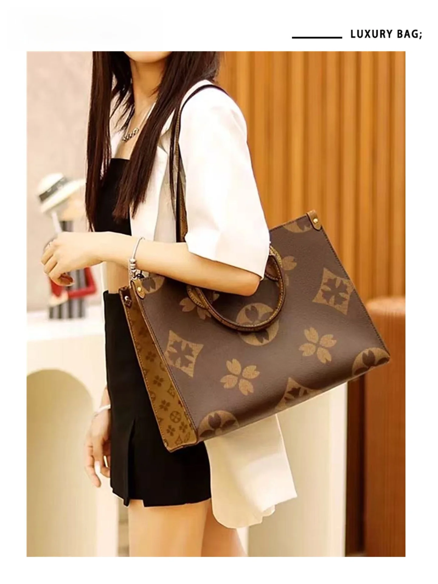 

Сумка-тоут TF Commuter большой вместимости, роскошная брендовая сумка из натуральной кожи с цветочным принтом, сумка на одно плечо