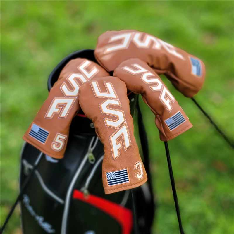 USA Skull Golf Club Headcover Wood Driver Fairway Hybrid 1 3 5 UT Set Waterproof PU Leather Protector Golf Accessories Cute Gift