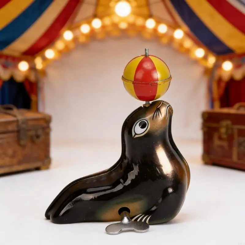 nostalgico-leoni-marini-palla-equilibrio-banda-stagnata-giocattolo-a-carica-arte-popolare-artigianato-souvenir-da-collezione