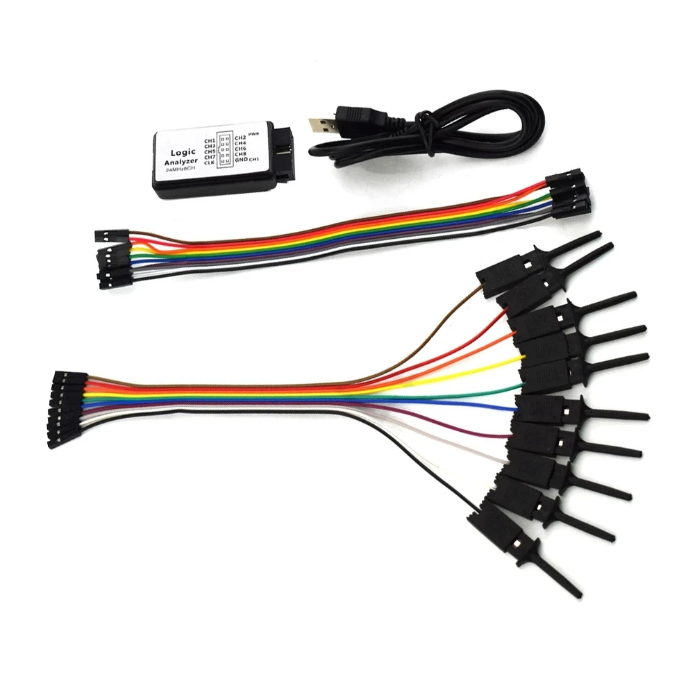 Clipe Logic Analyzer Pasta Teste Jumper Fio Cabo Dupont Usb Saleae 24m 8ch