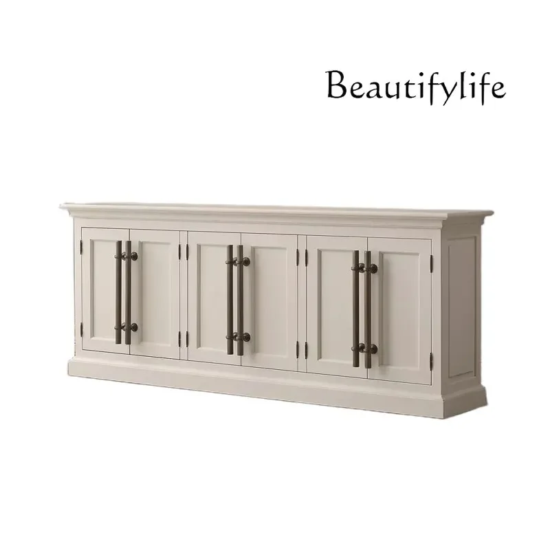 

American modern simple TV cabinet household solid wood white storage French retro living room floor cabinet
