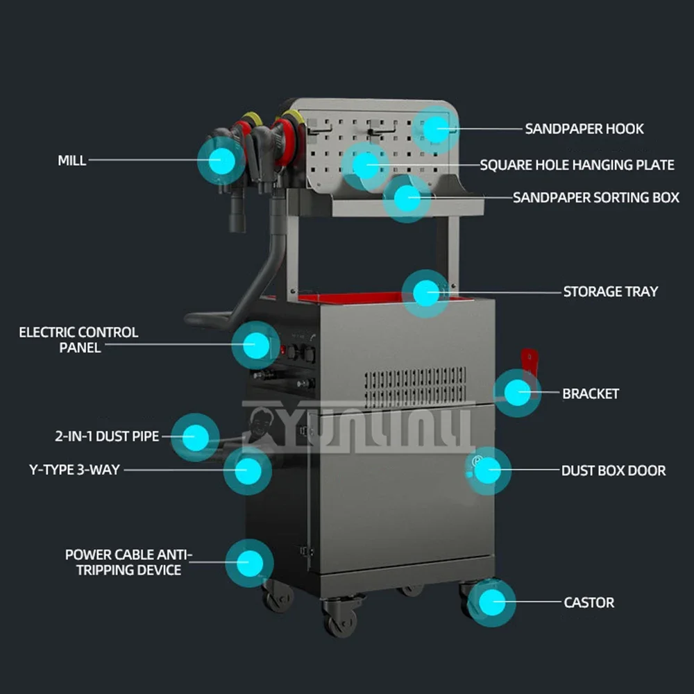 Dust-free Dry Grinding Vacuuming Machine Pneumatic Electric Sanding Polishing Machine for Metal Wood Primer Car Waxing 220V1200W