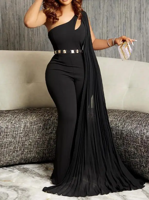 

Women's Sexy Backless Jumpsuits Temperament Commuting Fashion One Shoulder Cutout Asymmetrical Hem Party Jumpsuit Without Belt