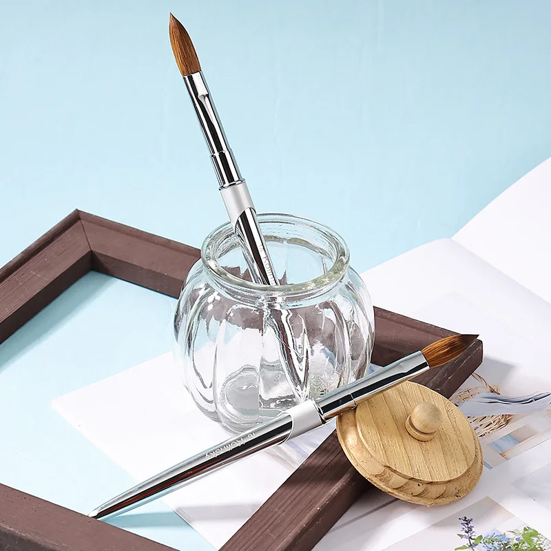 Pennello per unghie Kolinsky puro al 100% Argento UV Gel Polish Nail Art Extension Builder Manicure Penna per unghie Pittura Pennelli da disegno