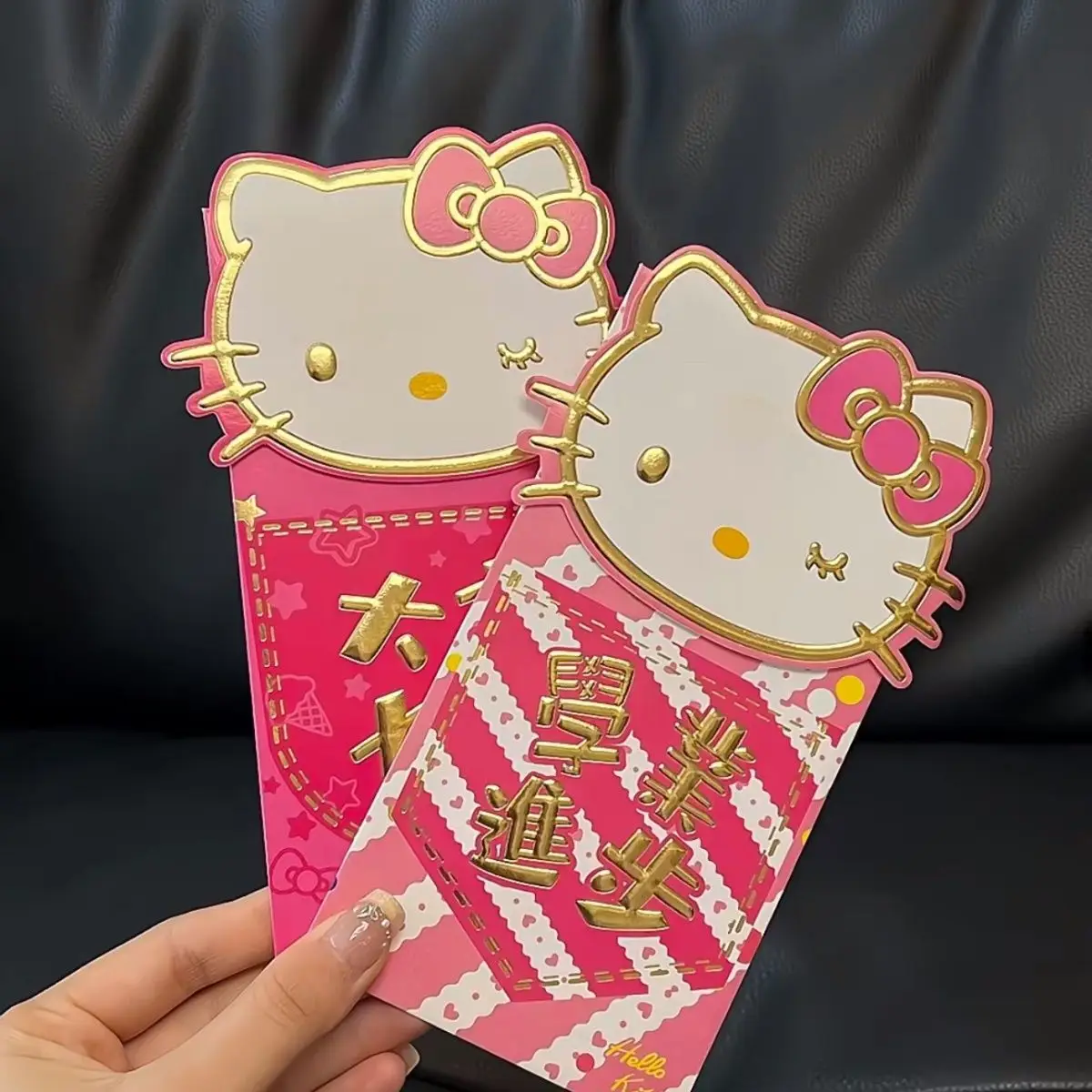 12Pcs 2025 New Hello Kitty Bronzing New Year Cartoon Red Envelope Cute Big Red Envelope Creative New Year Three-dimensional