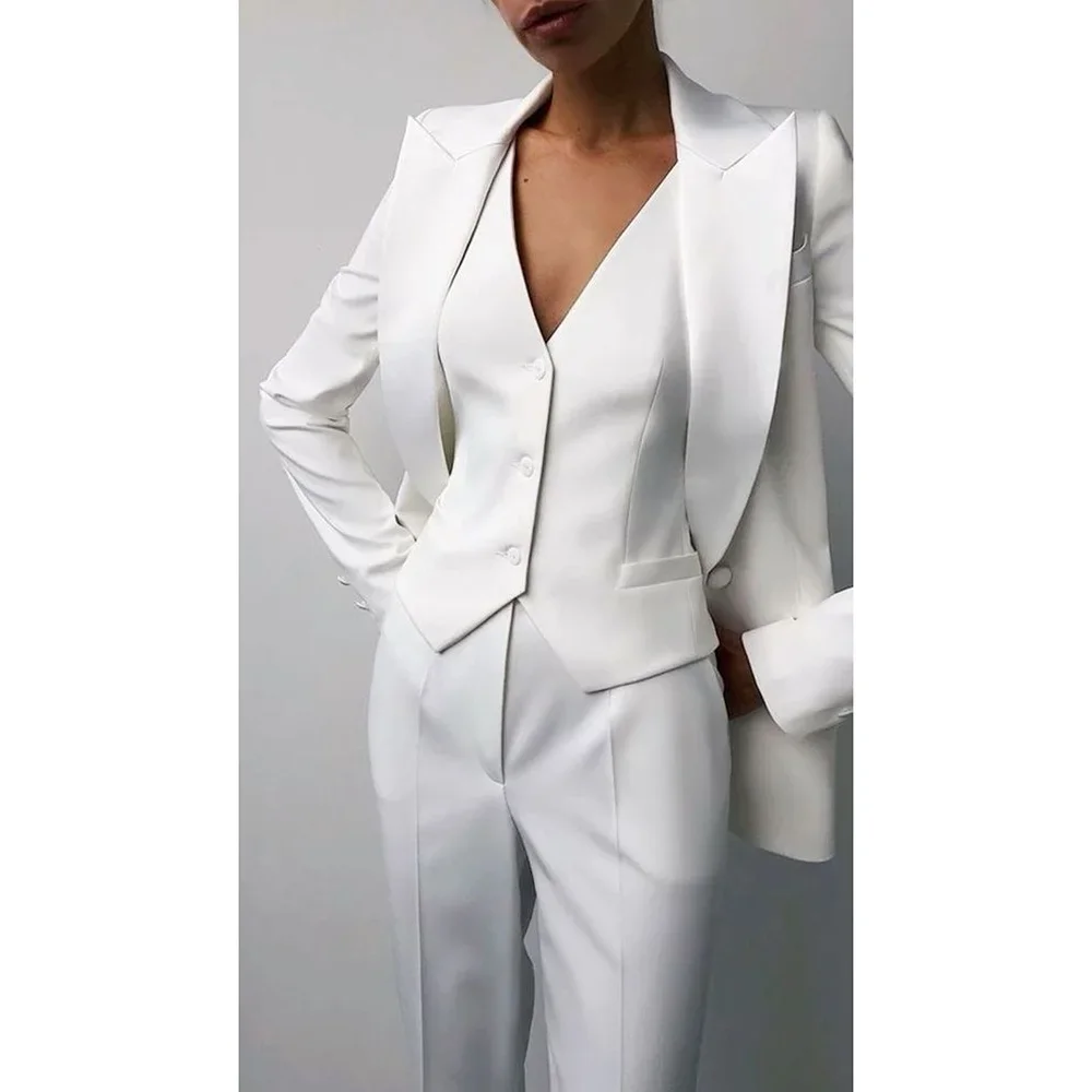 Women Suits 3 Piece Fashion Peak Lapel Single Breasted Wear Formal Chic Prom Party Casual Office Daily Solid Pants Sets 2024