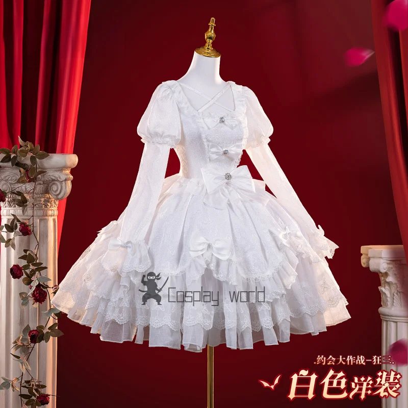 

Аниме DATE A LIVE женский косплей костюм Tokisaki Kurumi белое кружево платье Лолиты шляпа маска для глаз униформа карнавальный костюм на Хэллоуин