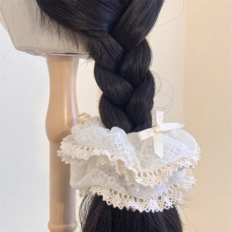 French Style Sweet White Lace Edge Oversized Hair Scrunchies Women Low Ponytail Holder Hair Bands Rubber Band Lolita Hair Ropes