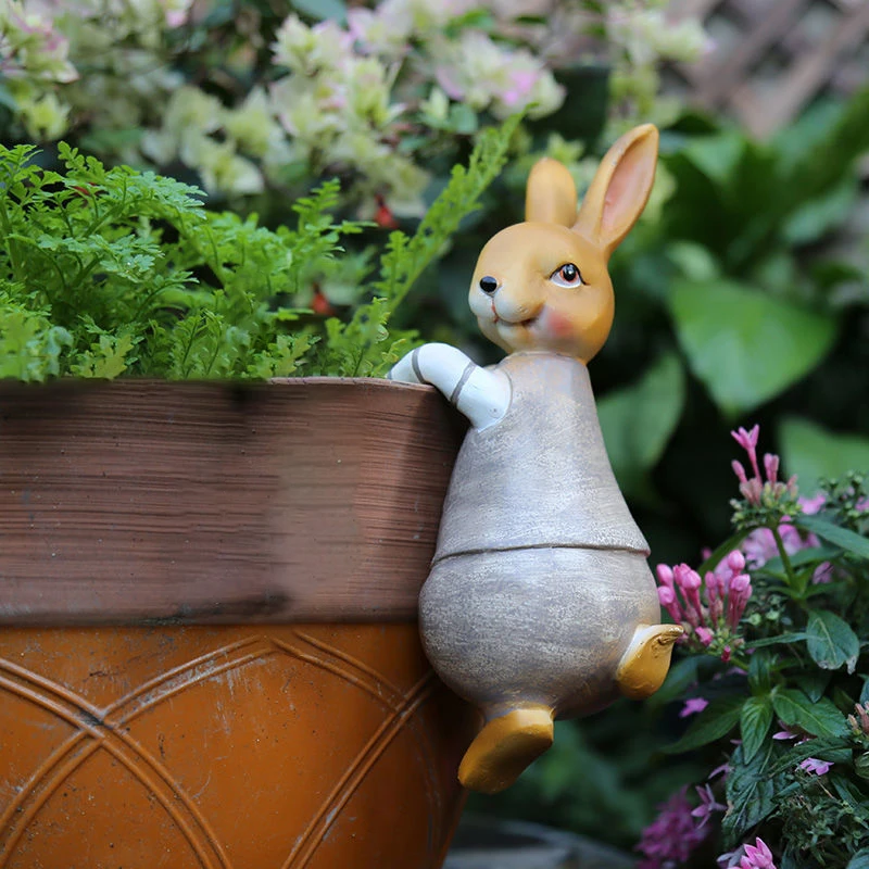 Cute Resin Rabbit Frog Statue DIY Outdoor Garden Bonsai Store Decoration Animal Sculpture Garden Hanging Flower pot Ornament