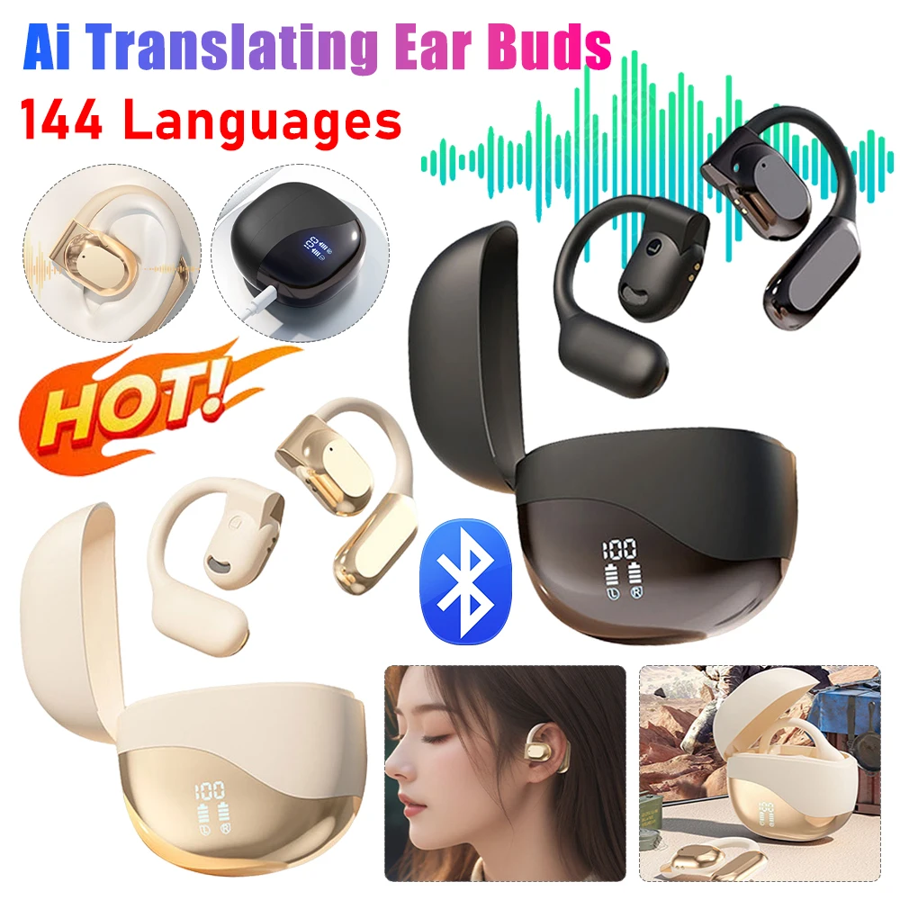 Ai Translating Ear Buds 144 Languages Real-time Translator Earphone Long-Lasting Wireless Headphones for Sports Business Travel