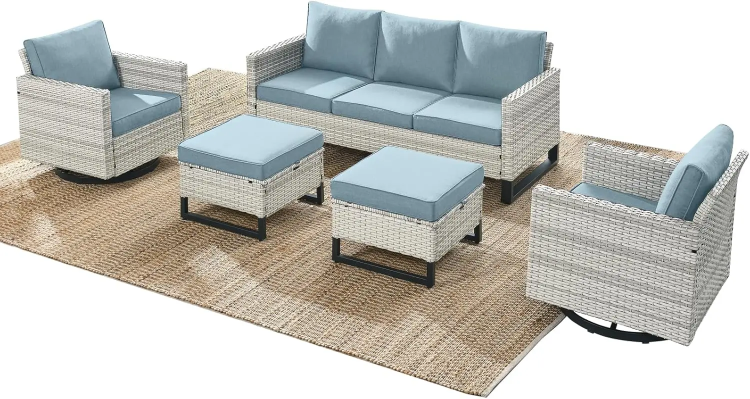 Patio Furniture Swivel Chiars Set Wicker Outdoor Patio with Rattan Rocking RockerOttoman and Sofa for Porch Deck Garden