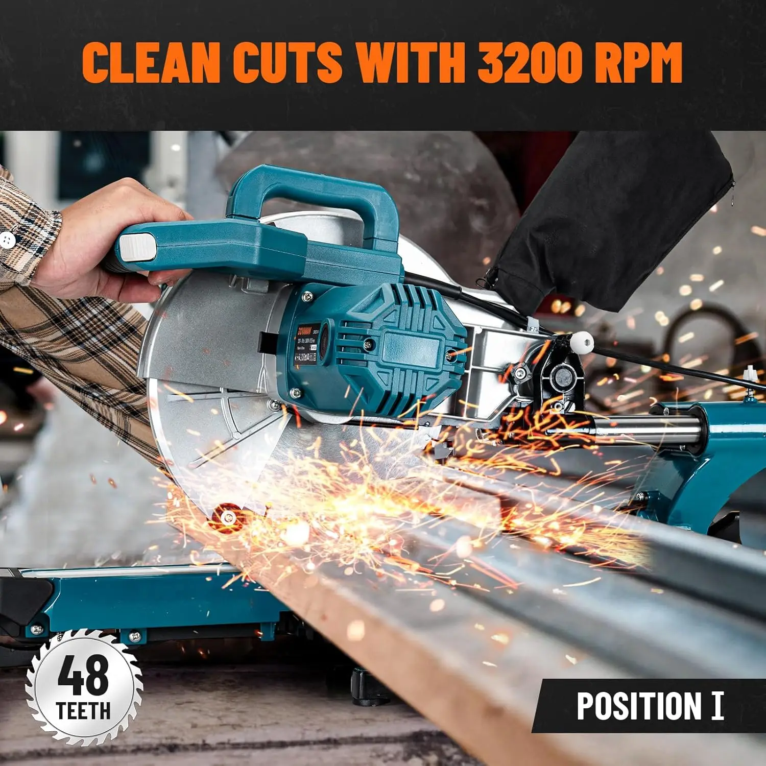 10-Inch Sliding Miter Saw, Multi-Material Cutting w/ 3 x TCT Blades, Ambidextrous Operation, 5000/3200RPM Speed, Laser G