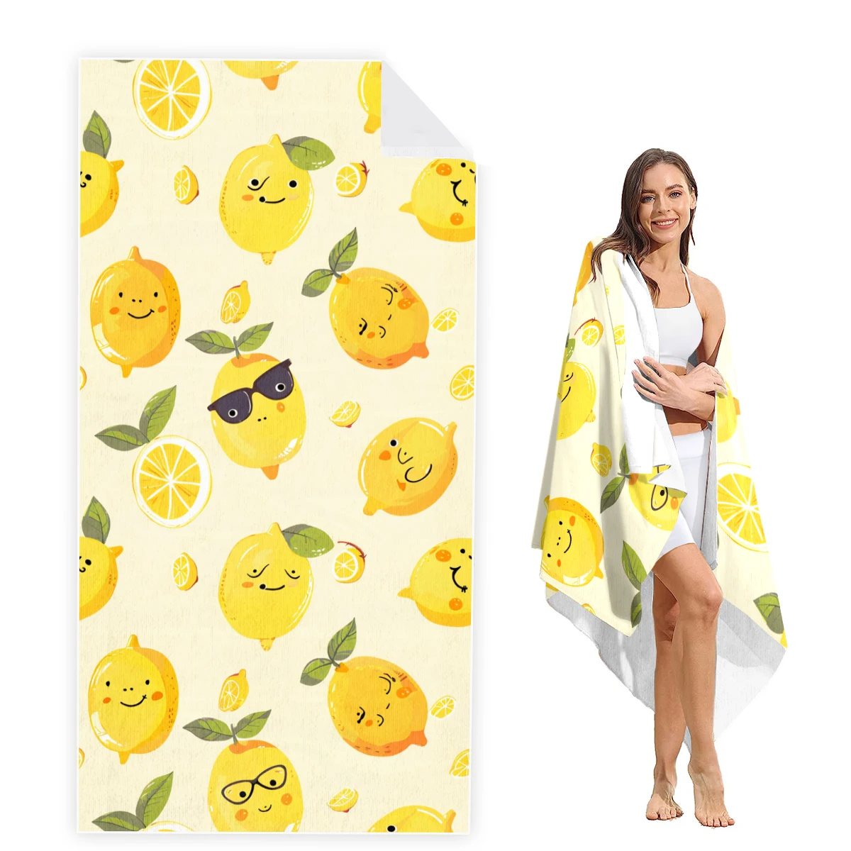 

Lemon Beach Towel Oversized, Super Absorbent Sand Free Thick Microfiber Beach Towel,Beach Towels for Kids,Men,Women