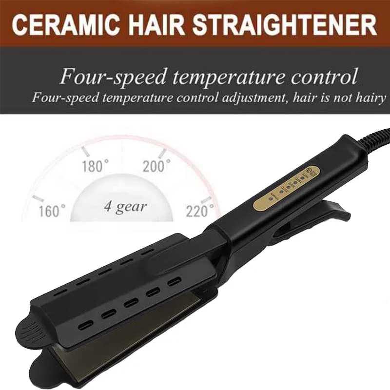 Rizador de pelo de vapor de cerámica con temperatura ajustable de cuatro engranajes, cepillo alisador, plancha plana para el hogar, herramientas para el cabello con peine caliente