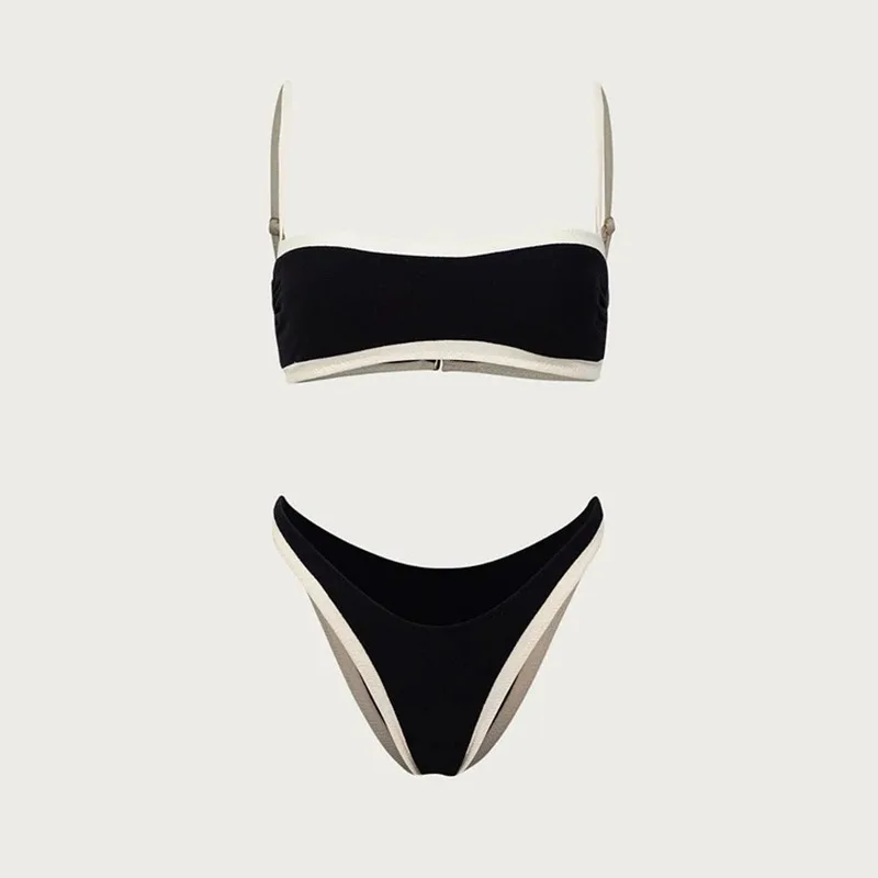 Zafuaza-preto e branco maiô de duas peças, sexy, biquíni, bandagem, designer, para a praia, roupas de verão, 2024