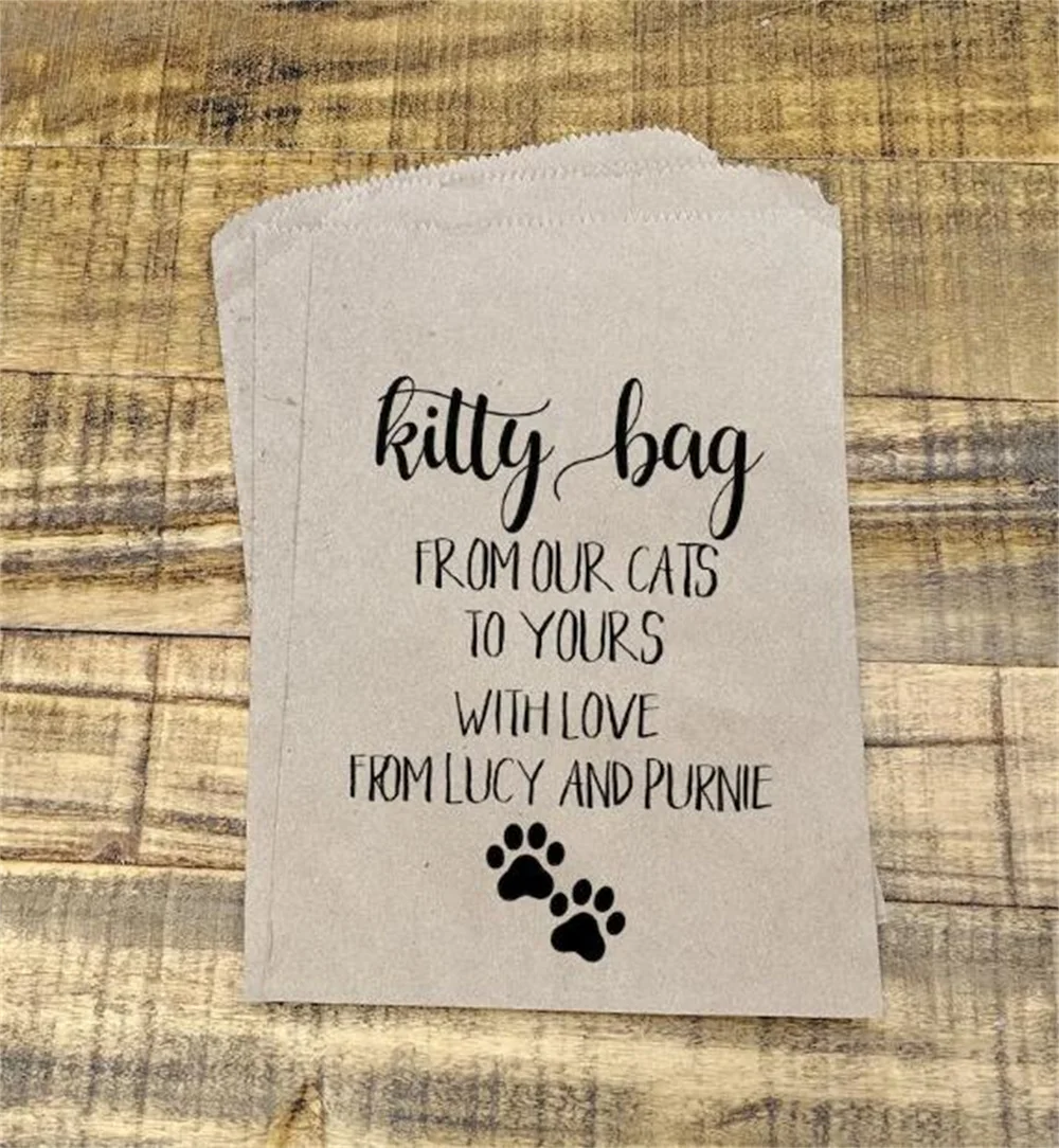 50pcs Custom Cat Favor Bags, Wedding Favor Kitty Bags, Kitty Treat Bag, Cat Lover Gift, Cat Party, Pet Adoption, Cat Favors