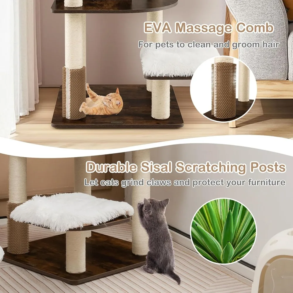 Tall Cat Tree for Indoor Cats, 71 Inches Multi-Level Modern Cat Tower with Plush Perch