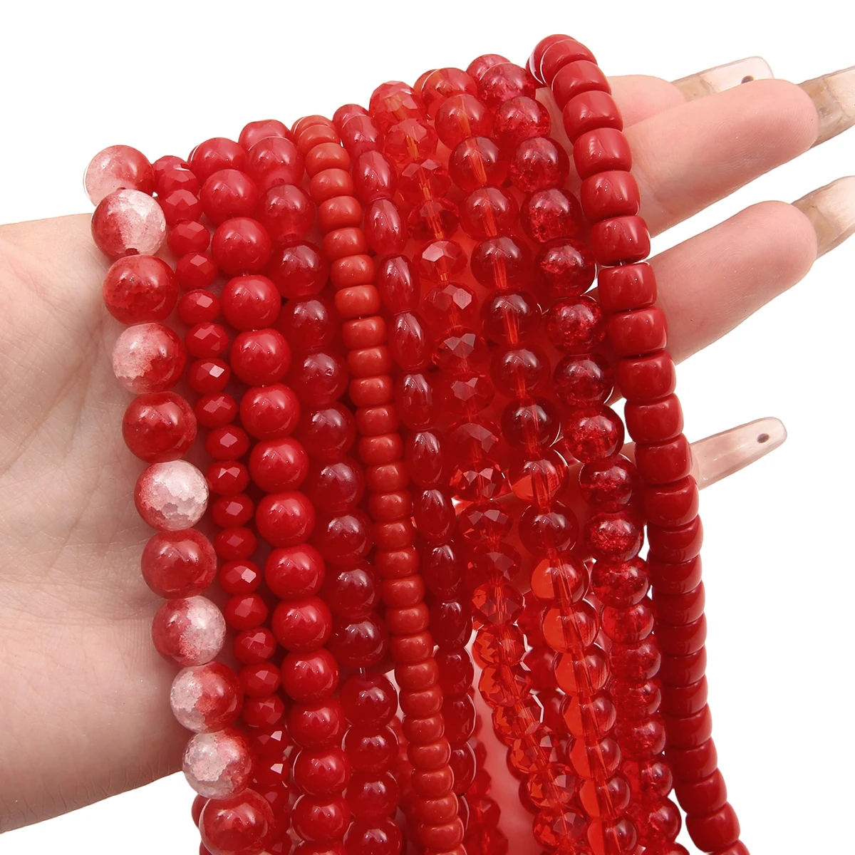 Glass Solid Color Crystal Wheel Jade Jelly Pearls Porcelain Beads For DIY Jewelry Making Bracelets Necklaces Red Series 20pcs