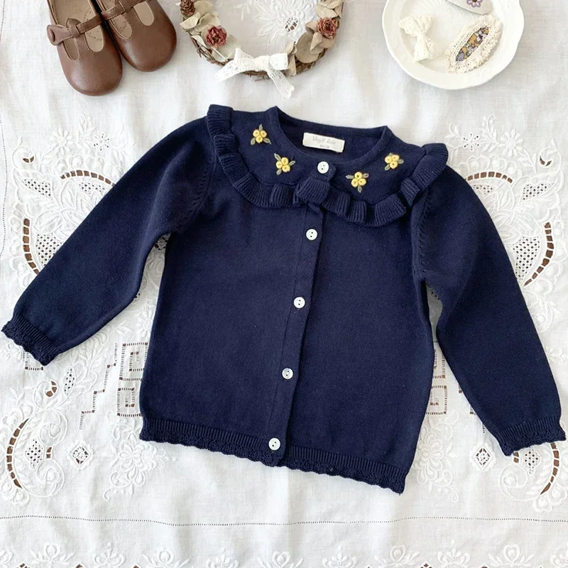 

Children's Baby Cardigan Sweater Girls Long Sleeve Coat Autumn Baby Embroidery Flower Knitted Top Princess Sweater Baby Clothing