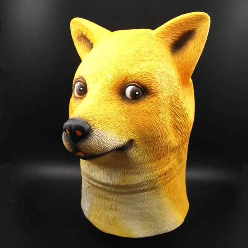

Breathable Masquerade Party Funny Head Doge 3D Latex Mask Cosplay Halloween Costume Golden Dog Head Full Face Adult Mask