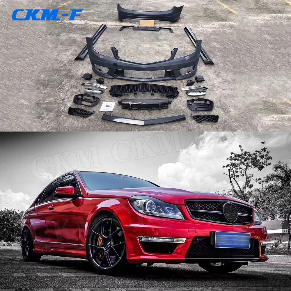 

PP Unpainted Body Kits Front Bumper Grill Mesh Side Skirts Aprons Rear Bumper Lip for Benz C Class W204 For AMG Style 2006- 2012