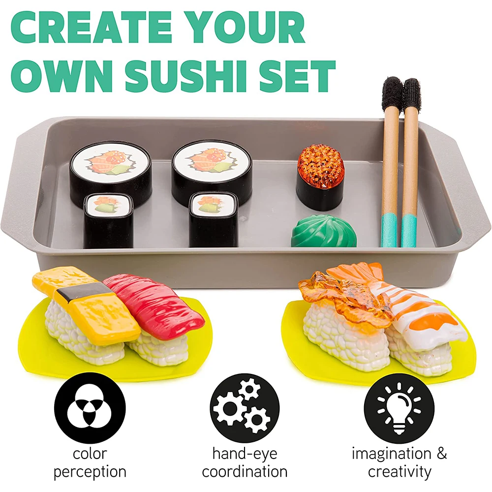 Complete Sushi Restaurant Pretend Play Set Children’s Food and Chopsticks Play Kitchen Accessories for Girls and Boys