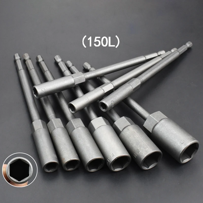 1pcs 6mm-19mm 150mm Nut Driver Set Impact  deepen Socket Sleeve Adapter Screwdriver Drill Bit 1/4\