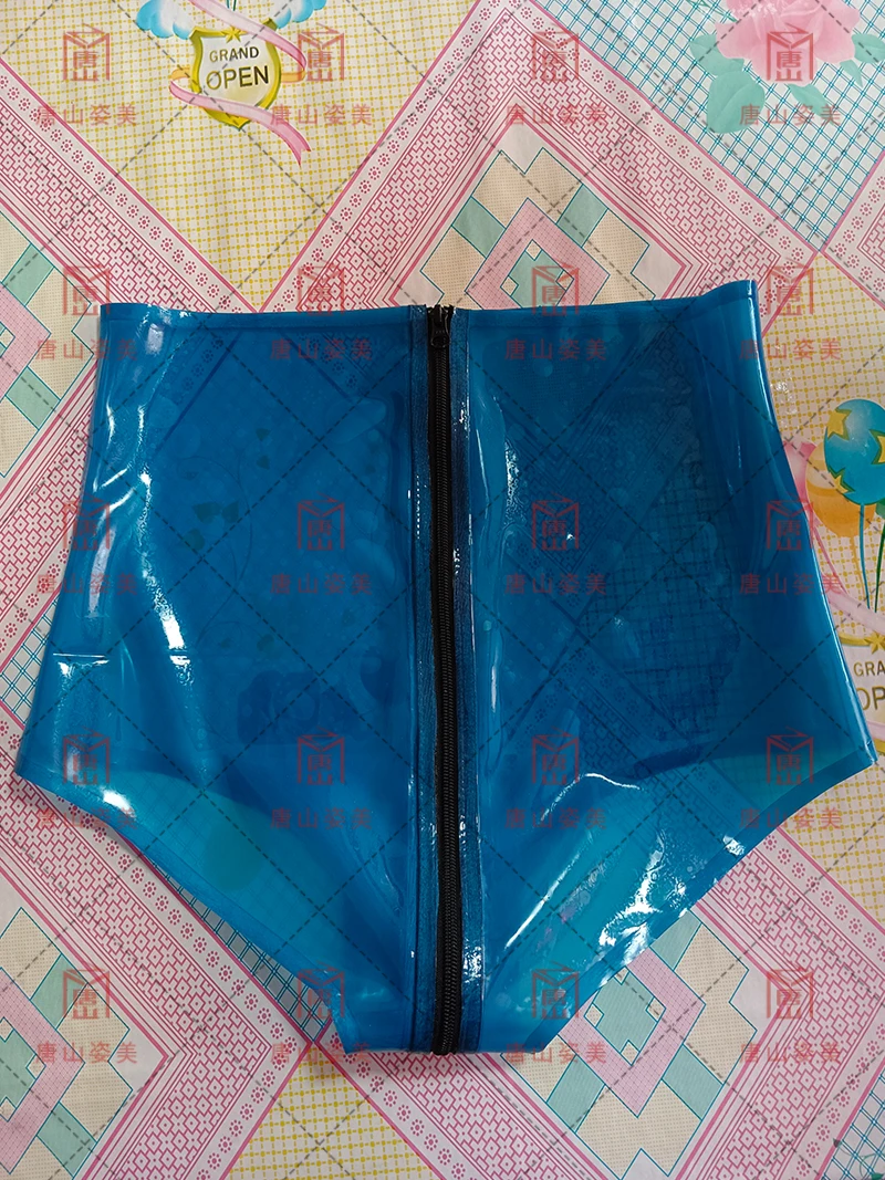 여성용 투명 라텍스 팬티, 하이 웨이스트 가랑이 지퍼, 0.4mm