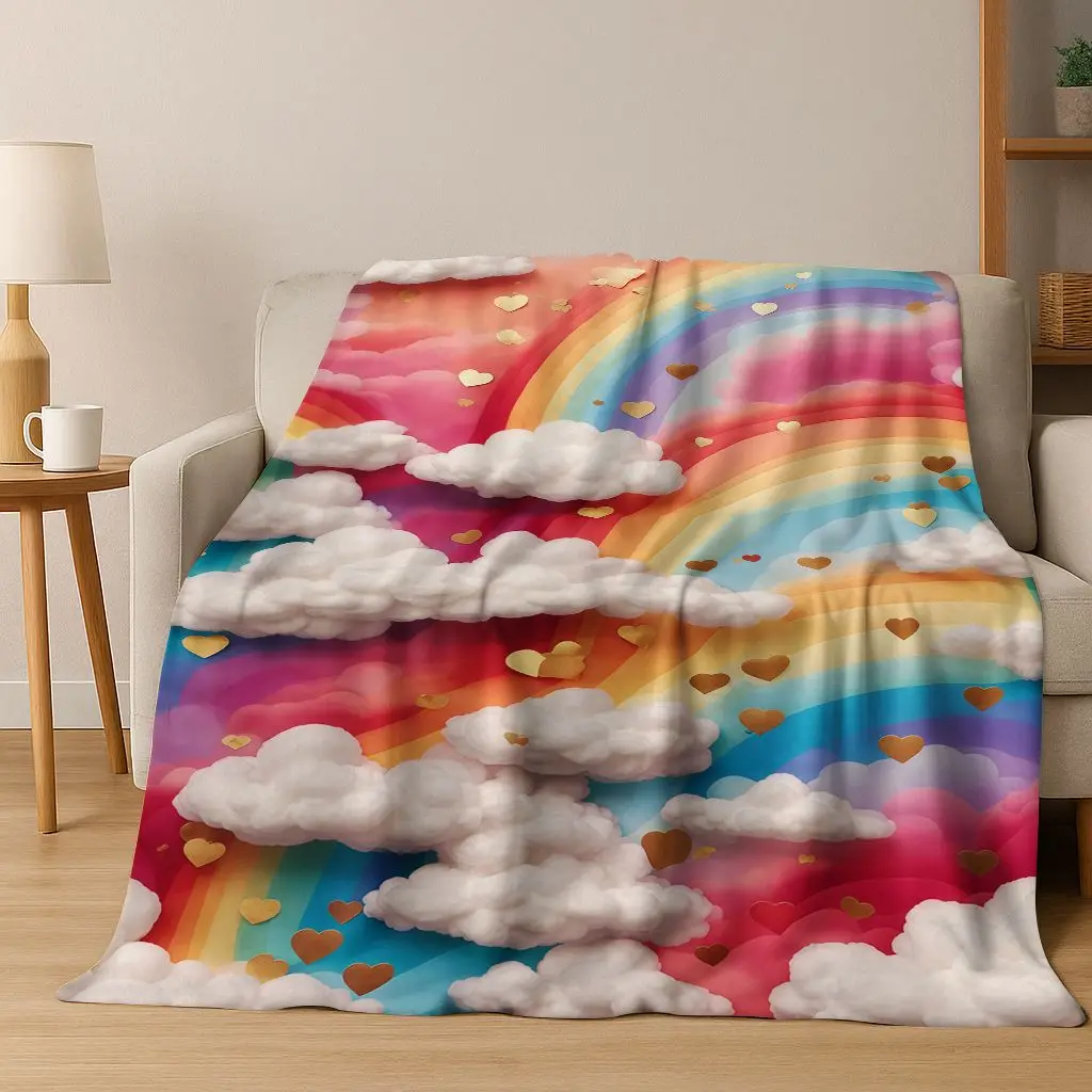

Colorful Rainbow Clouds Dream Sky Cartoon Flannel Blanket,Cozy Soft Throw Blanket for Home Bedroom Bed Sofa Picnic Cover Kids