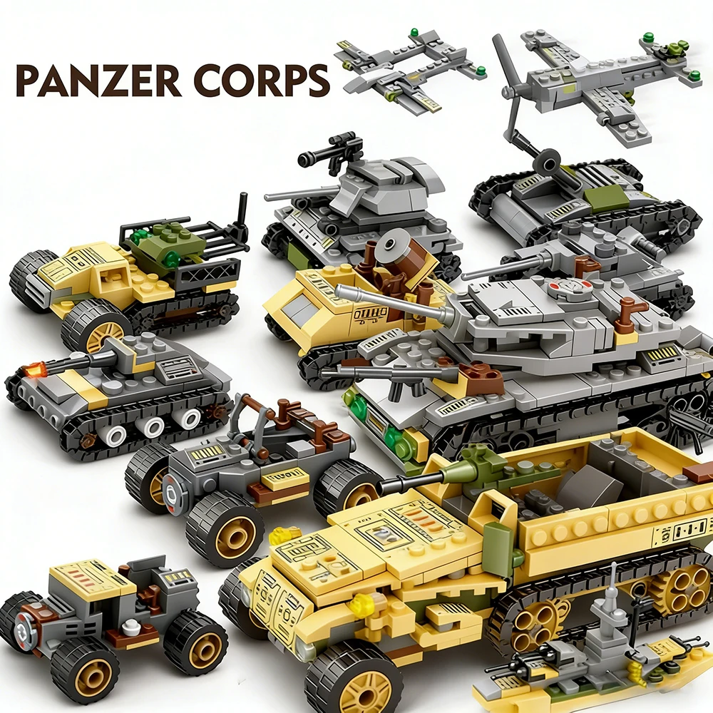 8-in-2 탱크 및 장갑차 블록, 사실적인 탱크 모델, 고난이도 조립 블록, 어린이 선물