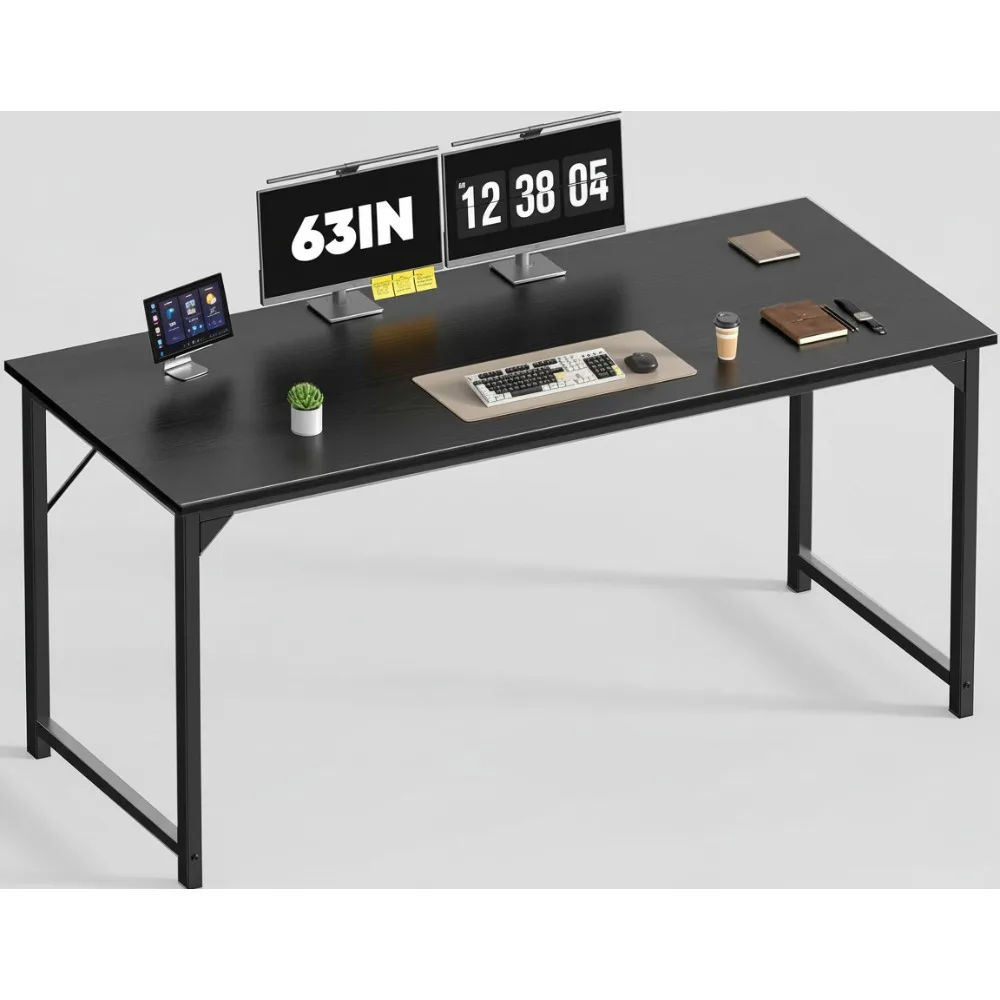 طاولة عمل مكتبية حديثة وبسيطة مقاس 63 بوصة لغرفة النوم المنزلية والخشب باللون الأسود