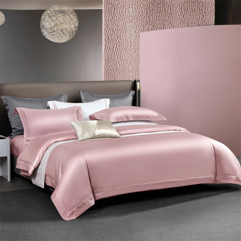 Light Luxury 160 Thread Count Button Button Button Long Cotton Four Piece Set Simple Solid Color