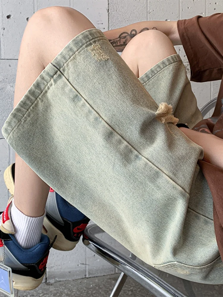 

Мужские джинсовые шорты в стиле ретро, летние, тонкие, повседневные, свободного кроя, прямые, средней длины, для отдыха