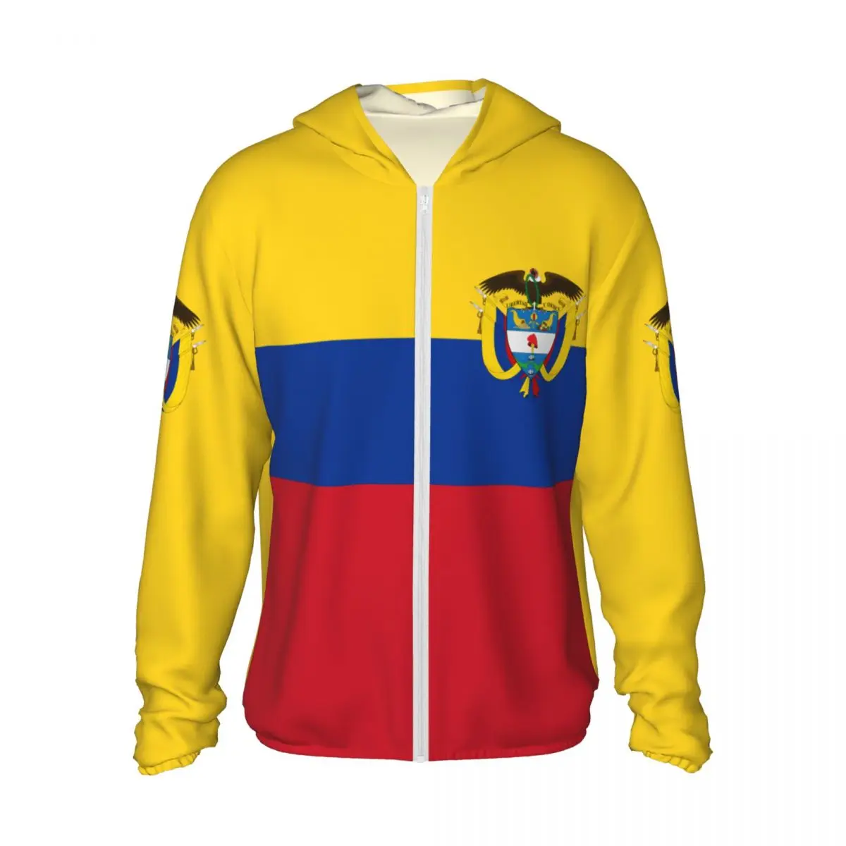 Colombia Flag Polyester Hoodie Sunscreen Sun Protection Fishing Running Clothes Quick Dry Performance Long Sleeve With Zipper