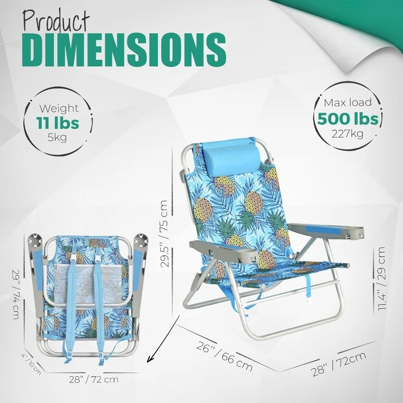 Extra Wide Low Beach Chair 2 Pack 5 Position Lay, XL Oversized Portable Folding Camping Chairs with Cup Holder for Outdoor/Sand,