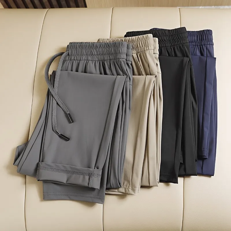 

Мужские спортивные брюки из ледяного шелка Qui Dry: эластичный пояс, легкие, дышащие, летние, повседневные, модные, городские, стильные